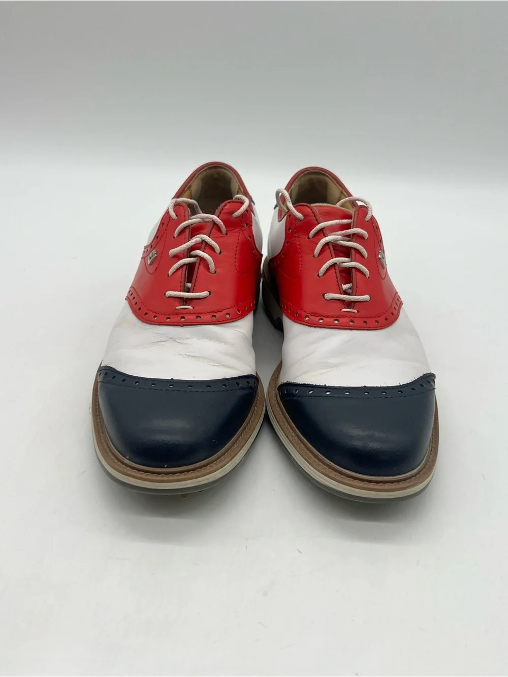 FootJoy DryJoys Premiere WILCOX Men 8.5 White Blue Red USA Flag Golf Shoes